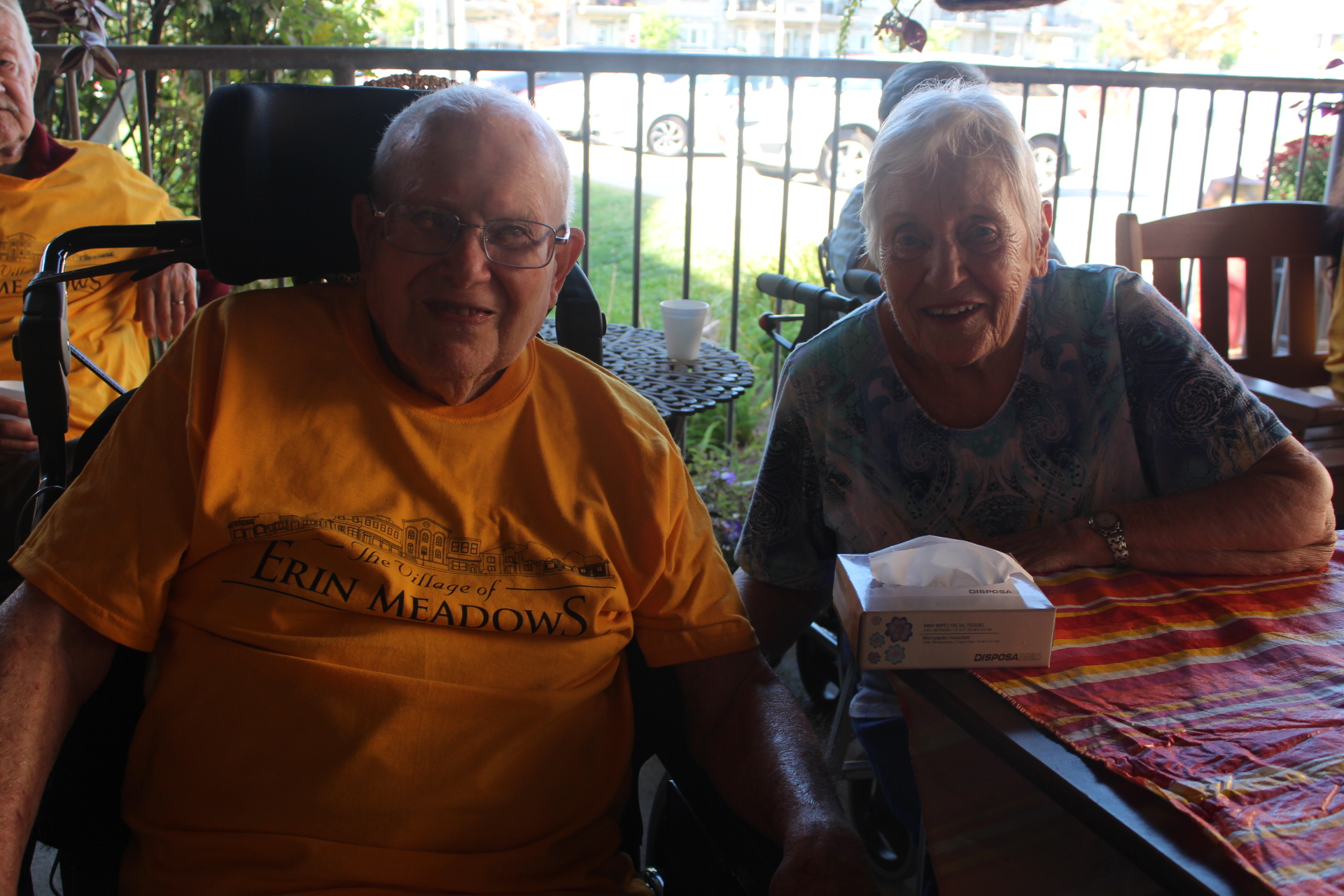 Mary used to walk a kilometre round trip with her walker to visit Bill. Now she just has to walk down Main Street of the  Village of Erin Meadows to be with her husband. 