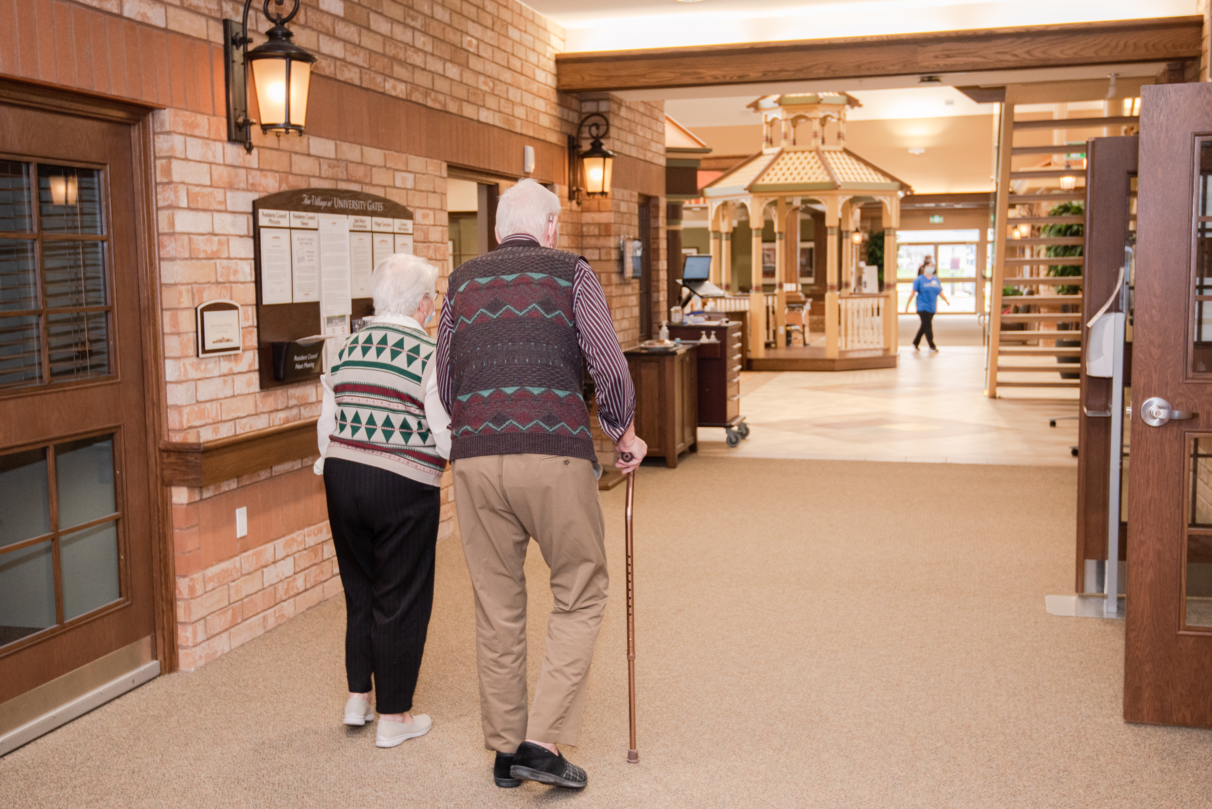 Couple walking down Main Street