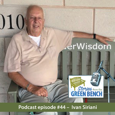 Ivan Siriani sitting on the green bench