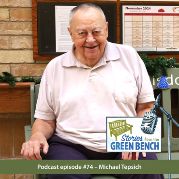 Michael sitting on the #ElderWisdom Green Bench
