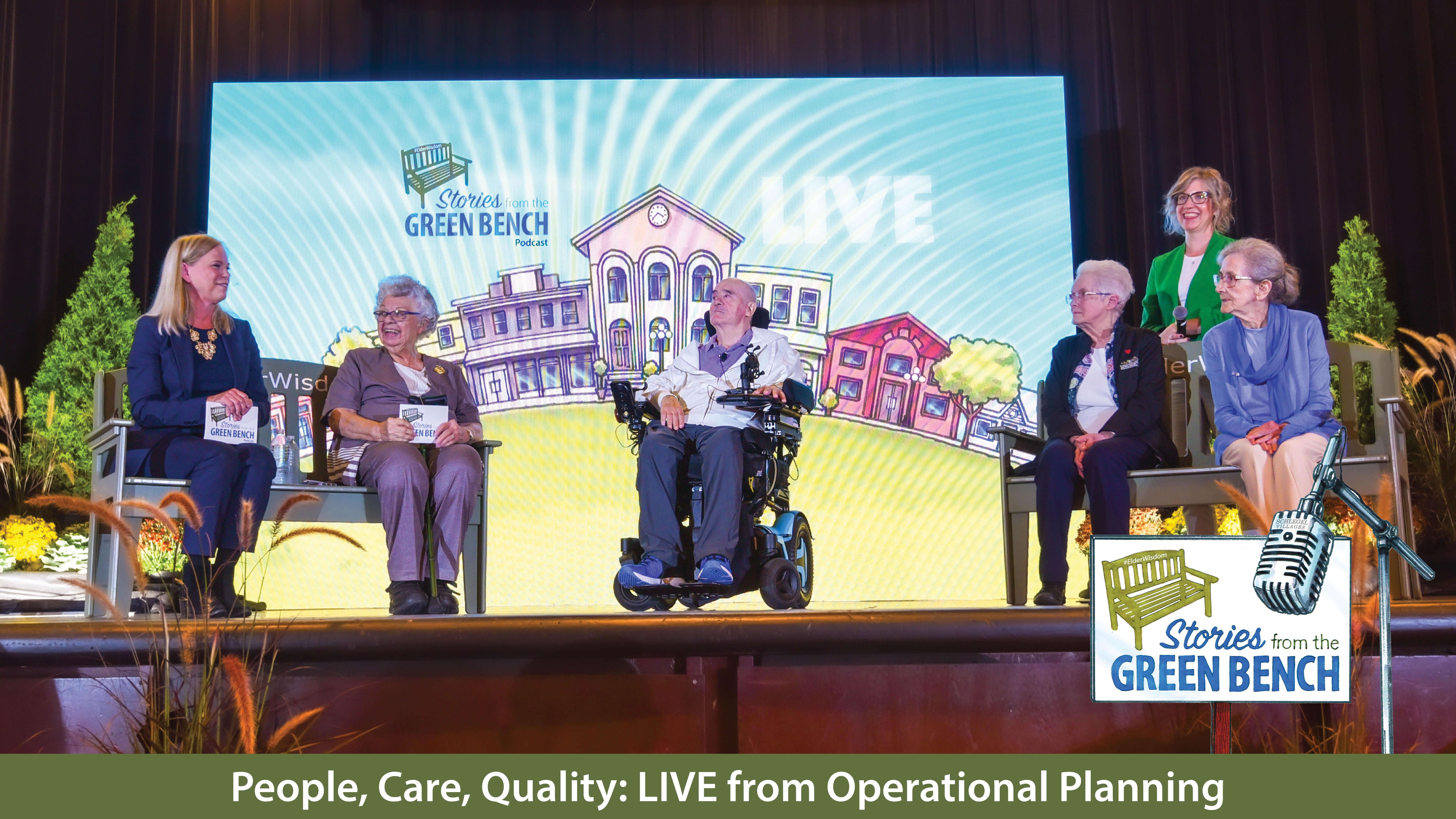 Photo of participants of the #ElderWisdom LIVE podcast, Kathy Buckworth, Evelyn Brindle, Royal Hamel, Barb Merkley, Ann Baxter, and Tam White