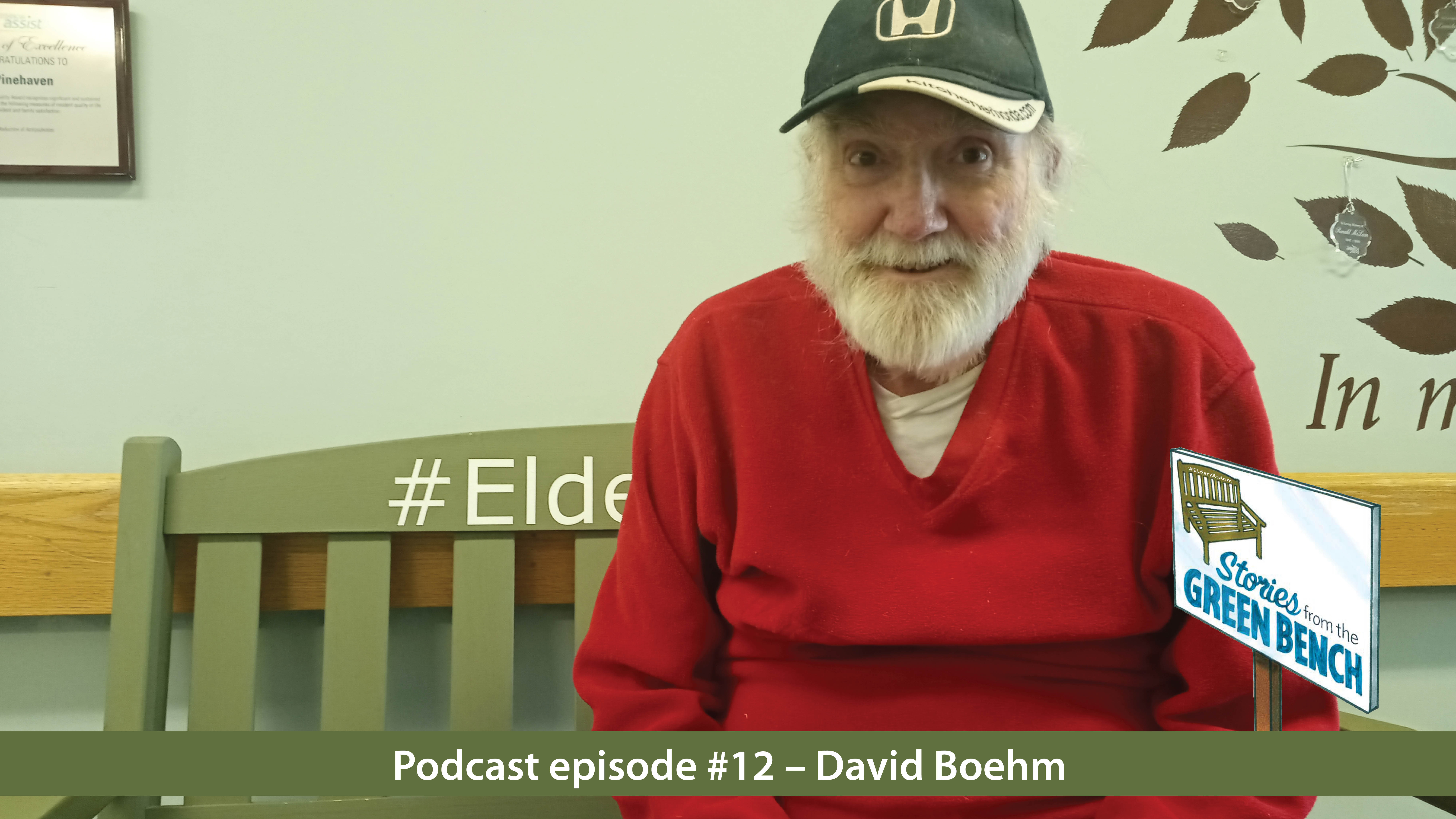 David sits on the #ElderWisdom green bench at Pinehaven Nursing Home