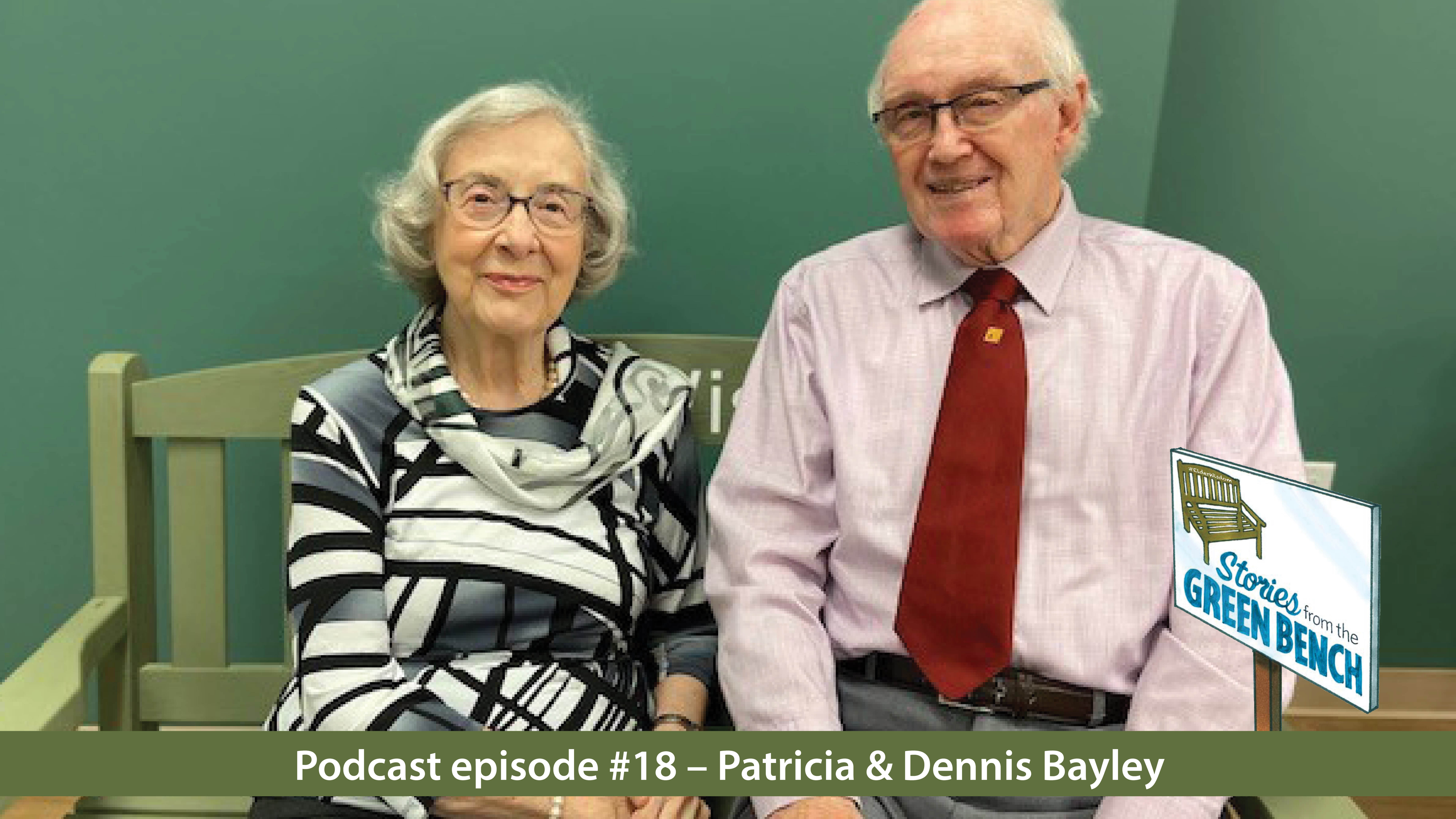 Patricia and Dennis sitting on the green bench