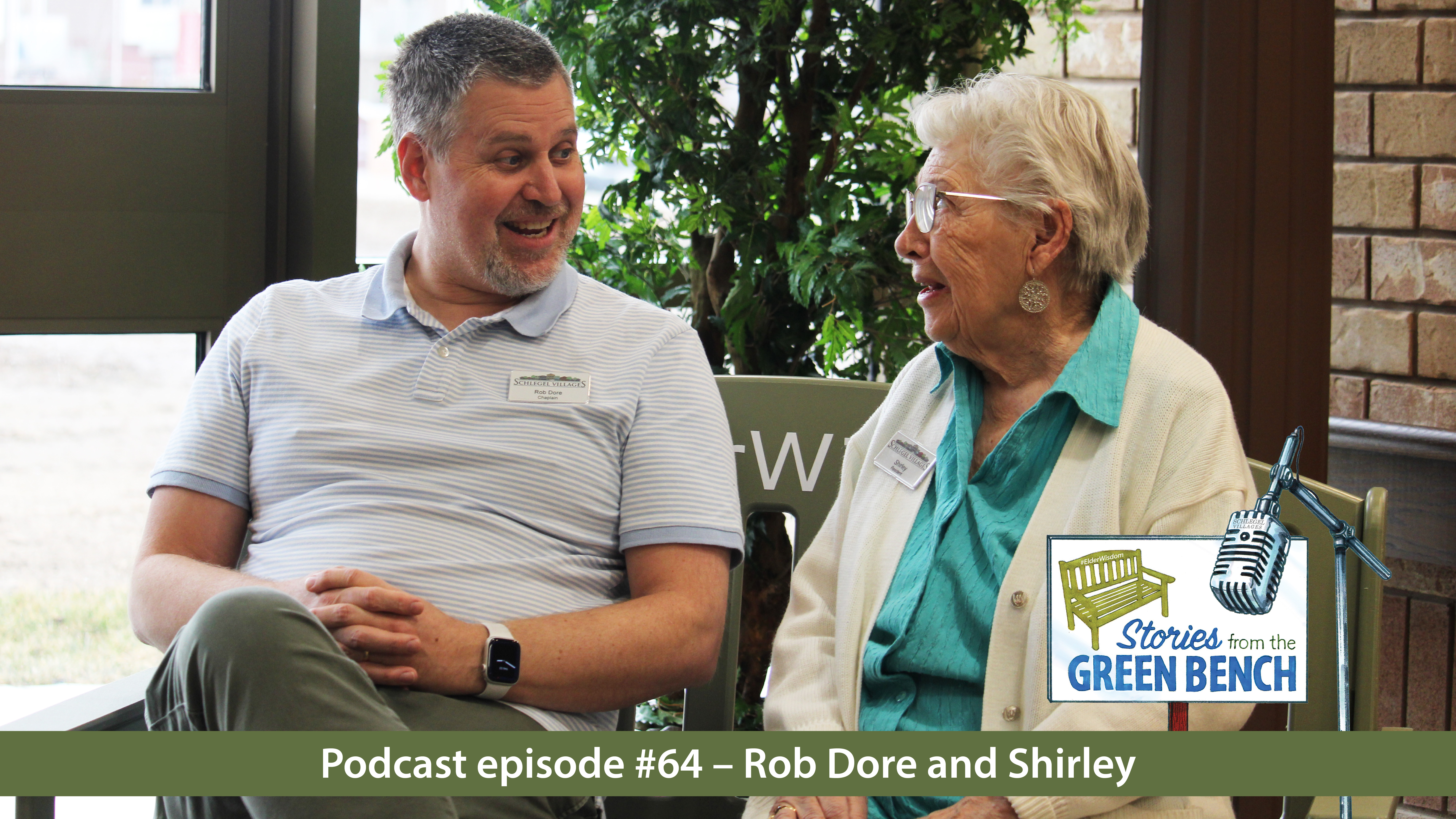 Rob and Shirley having a conversation on the #ElderWisdom bench at The Village of Glendale Crossing